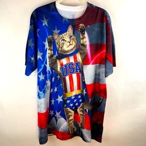 USA Cat Patriotic men’s Tshirt Sz L